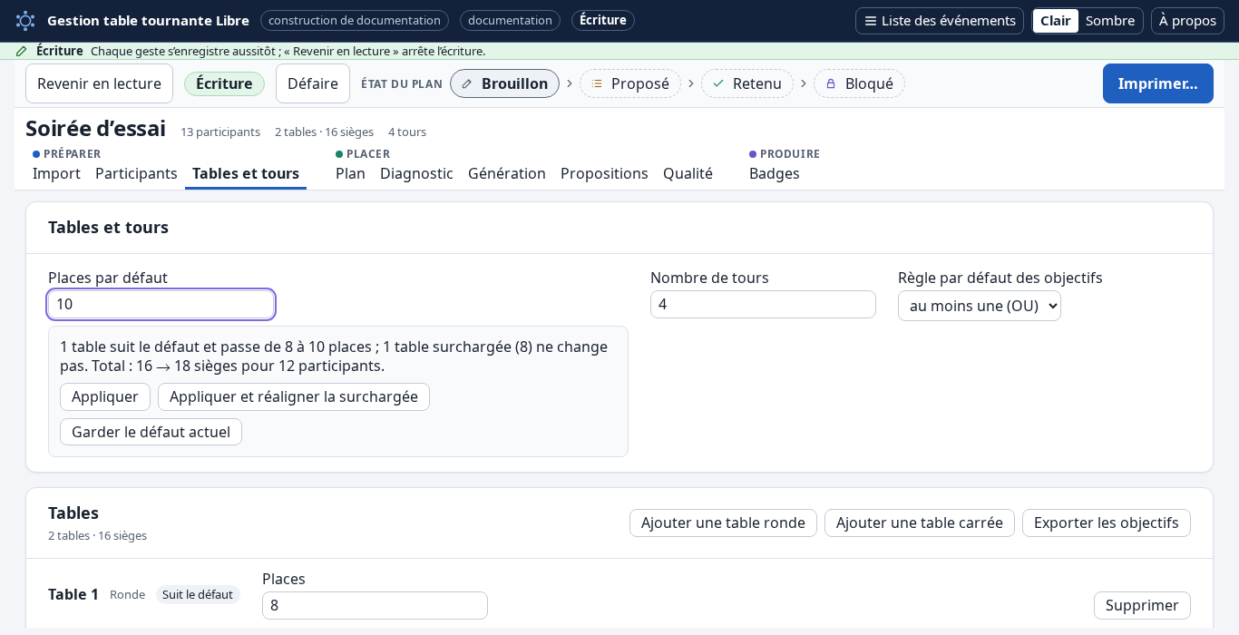 L’annonce d’un changement de défaut, avant application