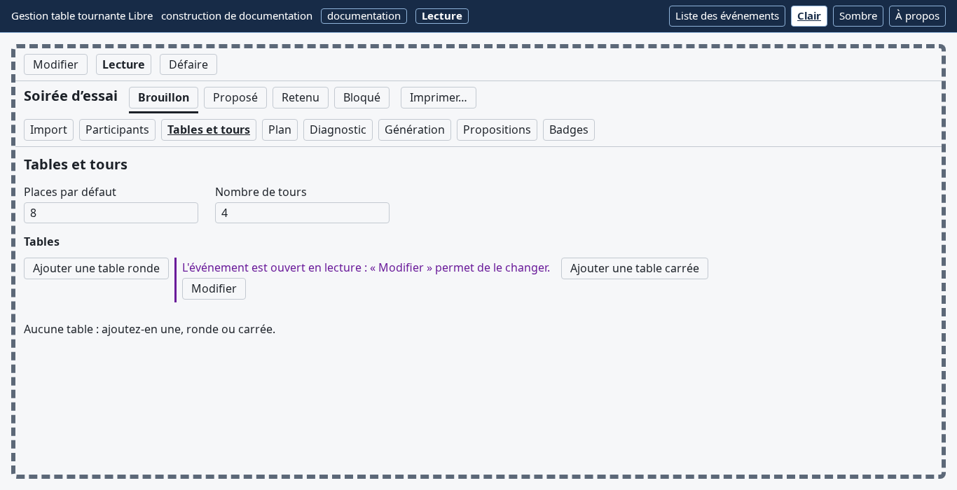 Un ajout de table refusé en lecture, et la commande « Modifier »